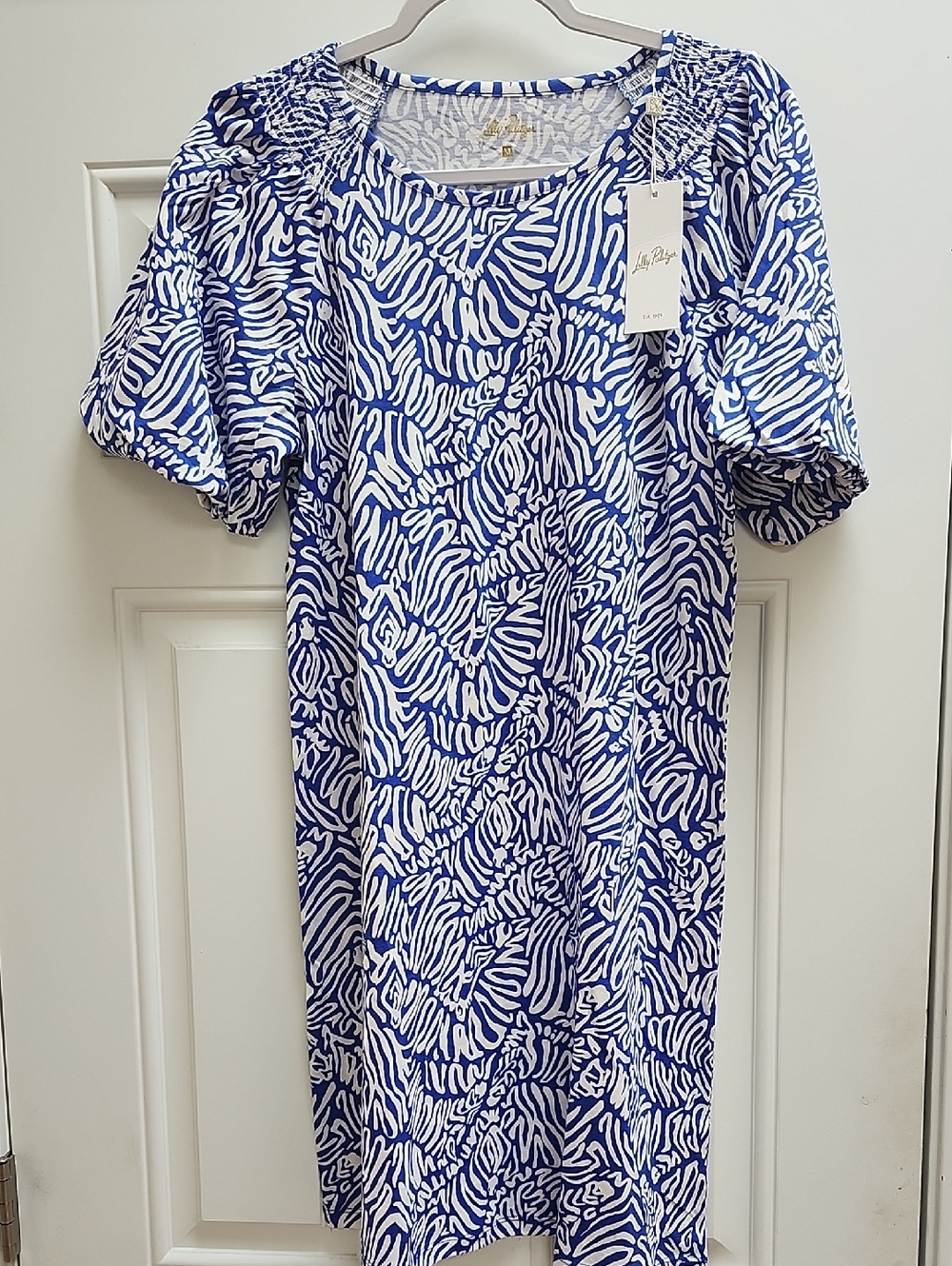 Lilly Pulitzer Blue and White Printed Puff Sleeve Dress